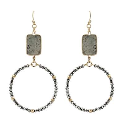 Grey Natural Stone on Crystal Circle 2.5" Earring