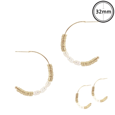 Gold Disc and Freshwater Pearl 1.25" Hoop Earring
