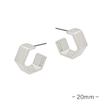 Matte Silver Hexagon Hoop .75" Earring