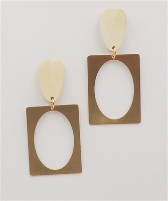 Natural Wood with Open Cut Out Gold Earring