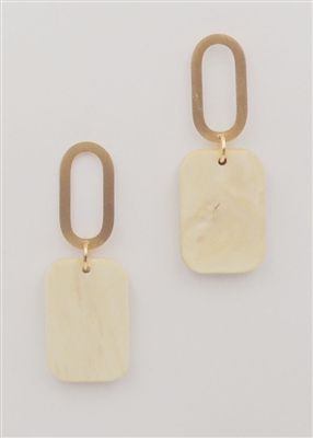 Gold Open Oval with Cream Wooden Drop Earring