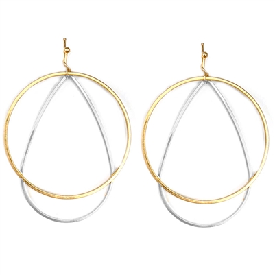 Gold and Silver Circle and Teardrop Layered 2" Earring