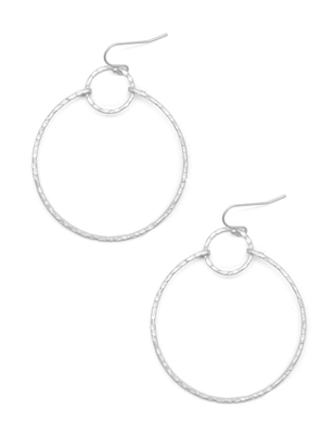 Matte Silver Hammered Open Circle 1.75" Earring
