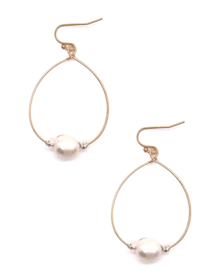Matte Gold Teardrop with Wire Wrapped Pearl 1.5" Earring