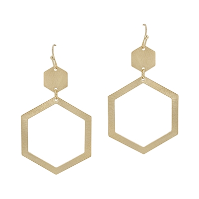 Gold Open Hexagon 1.5" Earring