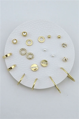 Set of 10 Geometric Stud and Hoop Sets on a Leather Circle Display, Best Seller!