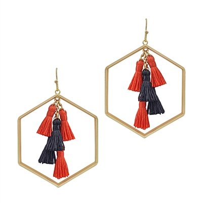 Red and Black Tassel Hexagon 2" Earring, Game Day!