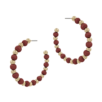 Maroon Wood and Gold Hoop 2" Earring, Game Day!