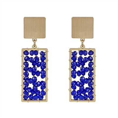 Gold and Blue Crystal 2" Earring, Game Day!