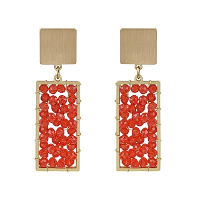 Gold and Red Crystal Rectangle 2" Earring, Game Day!