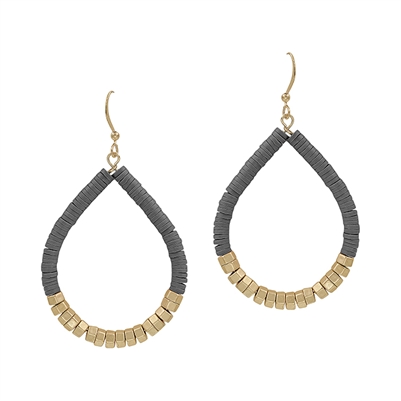 Grey Rubber and Gold Teardrop 1.75" Earring