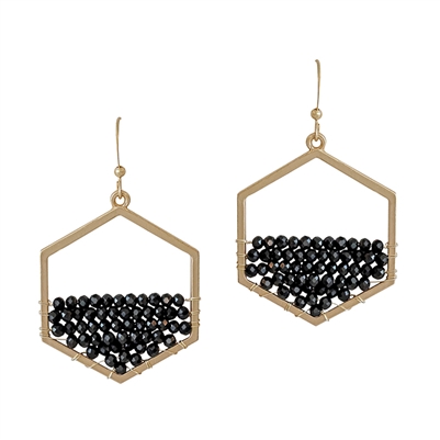 Black Crystal and Gold Hexagon 1.75" Earring