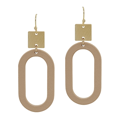 Gold and Light Brown Rubber Coated Oval 1.5" Earring