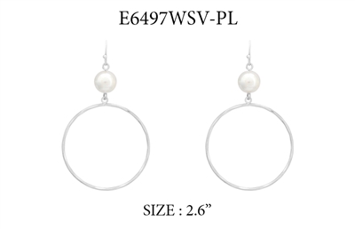 Silver Circle and Pearl 2.5" Earring