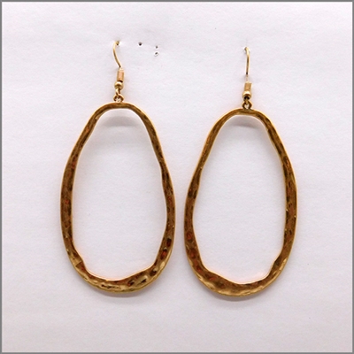 Hammered Worn Gold Open Oval 2" Earring