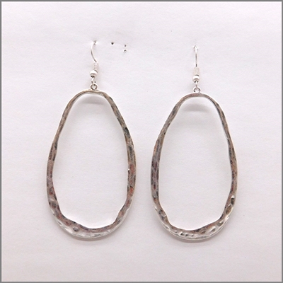Hammered Worn Silver Open Oval 2" Earring