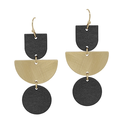 Black Wood and Gold Geometric 2" Earrings