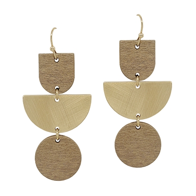 Light Brown Wood and Gold Geometric 2" Earrings
