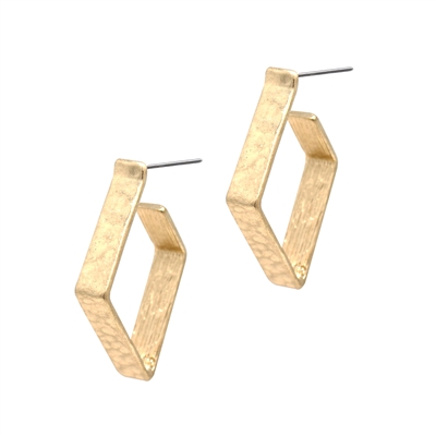 Worn Gold Geometric Diamond Shaped Stud 1.25" Earring