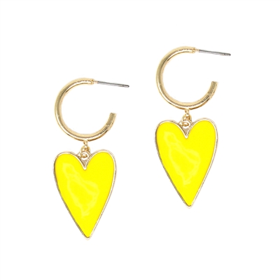 Small Gold Hoop with Yellow Enamel Heart 1.25" Earring