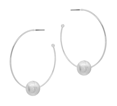 Matte Silver Hoop with Ball 2" Earring