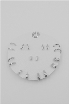 Silver Set of 9 Huggie Hoops on Leather Card Earring Set