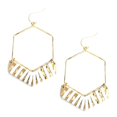 Gold Hexagon with White Threading 2" Earring