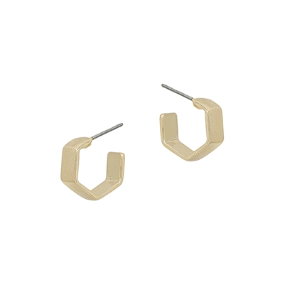 Matte Gold Huggie Hexagon Hoop .5" Earring