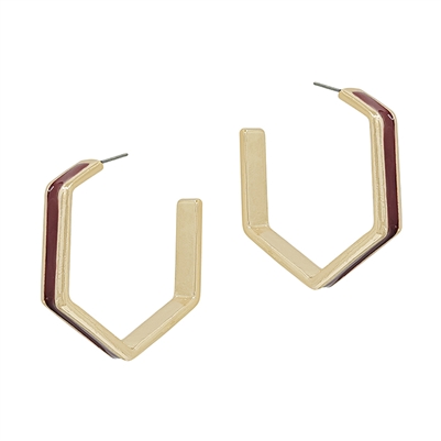 Maroon Color Coated Metal Hexagon 1.75" Earring, Game Day
