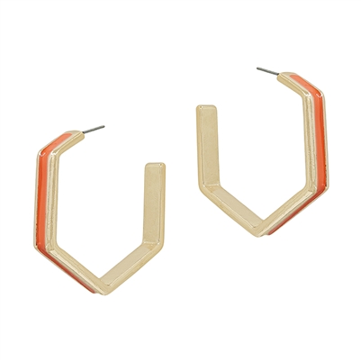 Orange Color Coated Metal Hexagon 1.75" Earring, Game Day