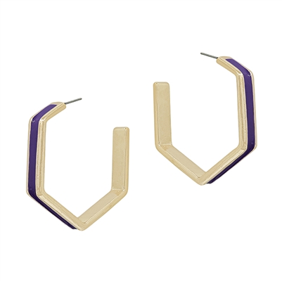 Purple Color Coated Metal Hexagon 1.75" Earring, Game Day