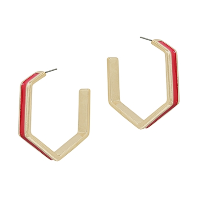 Red Color Coated Metal Hexagon 1.75" Earring, Game Day
