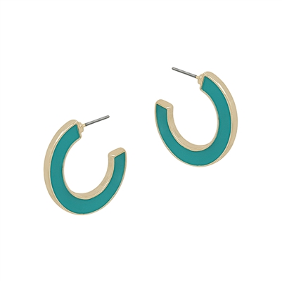 Teal Epoxy and Gold Hoop  1" Earring