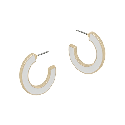 White Epoxy and Gold Hoop  1" Earring