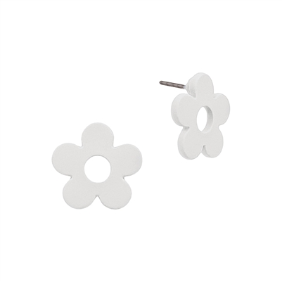 White Flower Color Coated Metal Stud .5" Earring