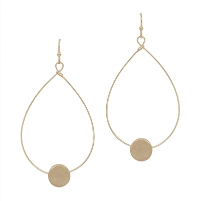 Matte Gold Teardrop with Circle  Accent 1.75" Earring