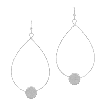 Matte Silver Teardrop with Circle  Accent 1.75" Earring
