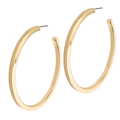 Gold Squared off Hoop 2" Earring
