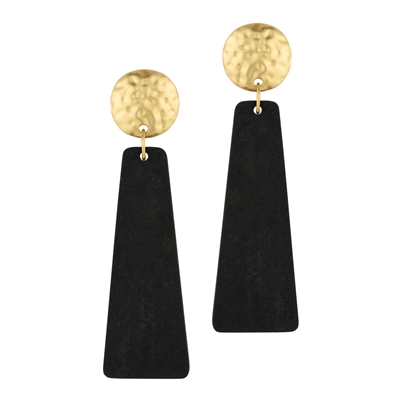 Black Wood and Gold Accent 2" Bar Earring
