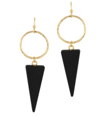 Black Wood Triangle on Gold Circle 1.75" Earring