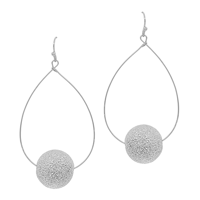 Silver Teardrop with Textured Beaded 40mm Ball  2" Earring
