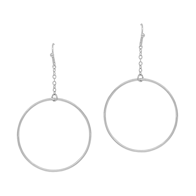 Silver Open Circle on Chain 2" Earring