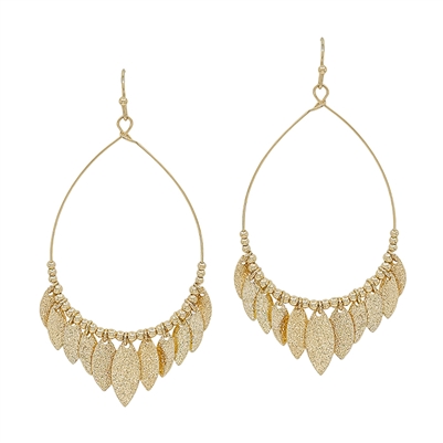 Gold Teardrop with Textured Gold Fringe Accents 2" Earring, Very Popluar!