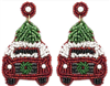 Christmas Red Car with Tree Seed Bead 2" Earring