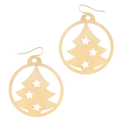 Christmas Gold Metal with Tree Cut Out 1.75" Earrings
