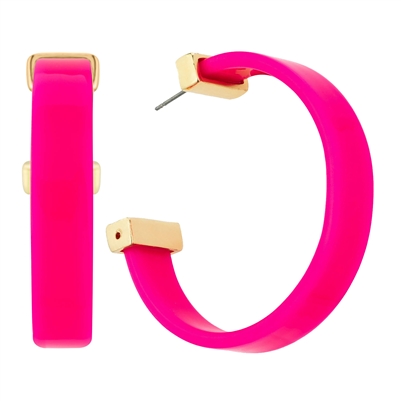 Hot Pink Acrylic and Gold Hoop  1,75" Earring
