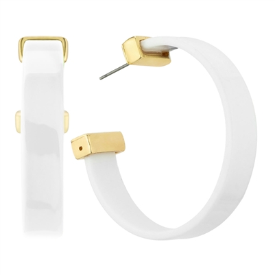 White Acrylic and Gold Hoop  1,75" Earring