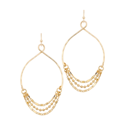 Gold Layered Textured Chain Drop 1.5" Earring