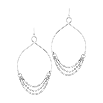 Silver Layered Textured Chain Drop 1.5" Earring