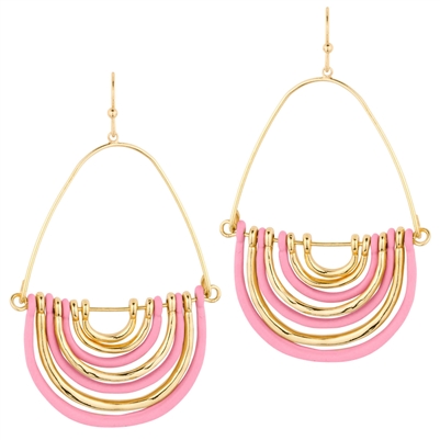 Gold and Pink Color Coated Metal Layered Teardrop  2" Earring